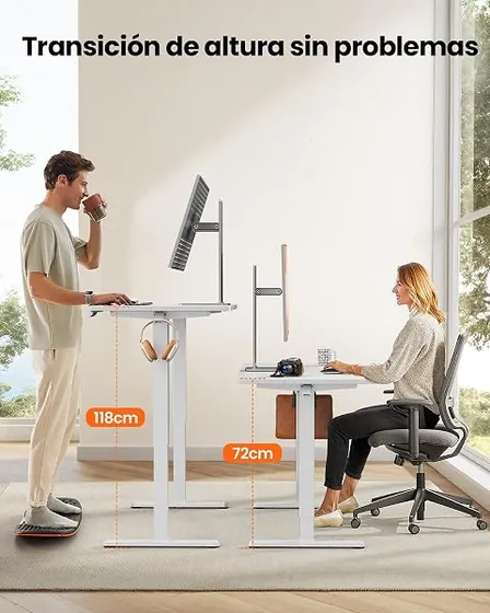 ErGear 120x60, escritorio elevable de color blanco con tablero de 120 cm de ancho — imagen 3 de 6