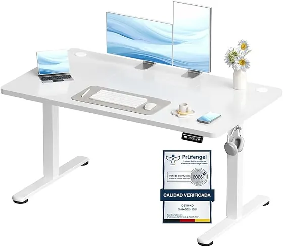 Devoko 120x60, escritorio elevable de color blanco con tablero de 120 cm de ancho