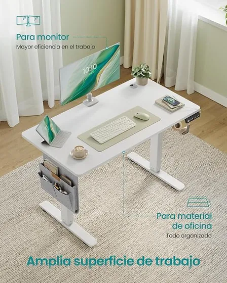 SONGMICS 100x60, escritorio elevable de color blanco mate — imagen 5 de 6