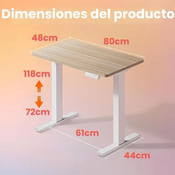 HUANUO 80x48, escritorio elevable de color nogal claro con tablero de 80 cm de ancho — imagen 3 de 6