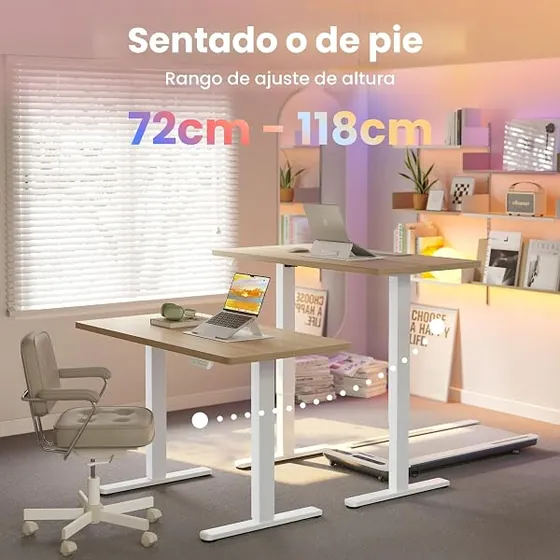 HUANUO 80x48, escritorio elevable de color nogal claro con tablero de 80 cm de ancho — imagen 4 de 6