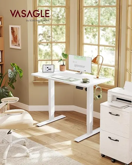 VASAGLE 100x60, escritorio elevable de color blanco nube con tablero de 100 cm de ancho — imagen 2 de 6
