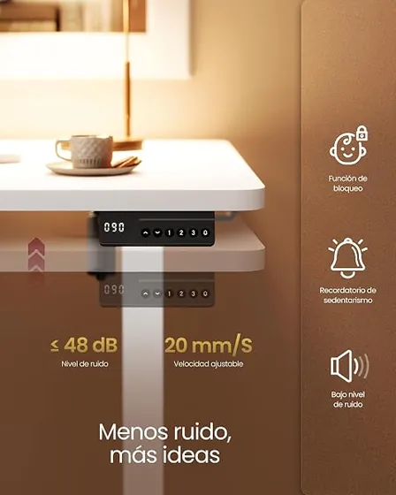 VASAGLE 100x60, escritorio elevable de color blanco nube con tablero de 100 cm de ancho — imagen 6 de 6