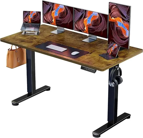 ErGear 140x70, escritorio elevable de color marrón con tablero de 140 cm de ancho