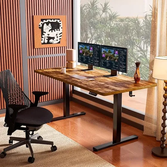 ErGear 140x70, escritorio elevable de color marrón con tablero de 140 cm de ancho — imagen 2 de 6