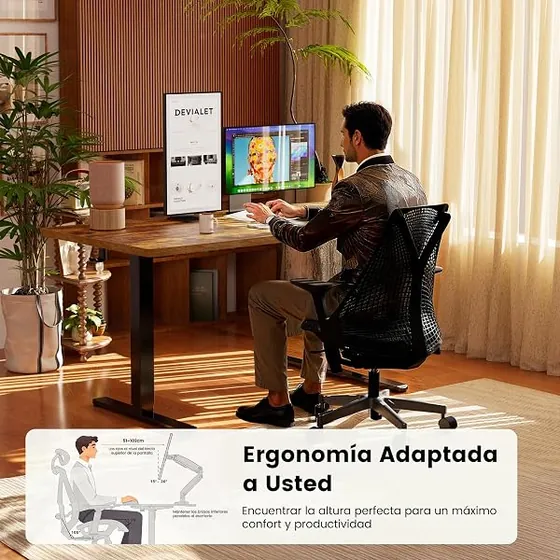 ErGear 140x70, escritorio elevable de color marrón con tablero de 140 cm de ancho — imagen 5 de 6