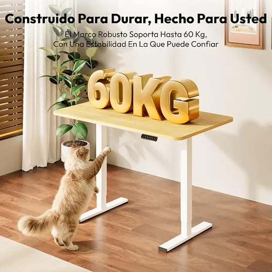 SANODESK 120x60 tablero entero, escritorio elevable de color blanco+arce con tablero de 120 cm de ancho — imagen 5 de 6