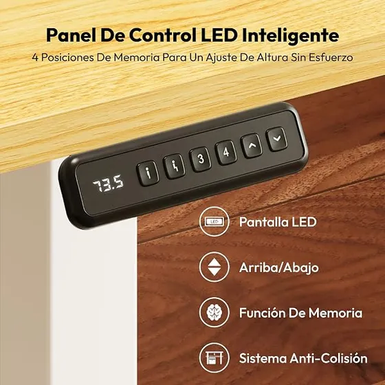 SANODESK 120x60 tablero entero, escritorio elevable de color blanco+arce con tablero de 120 cm de ancho — imagen 6 de 6
