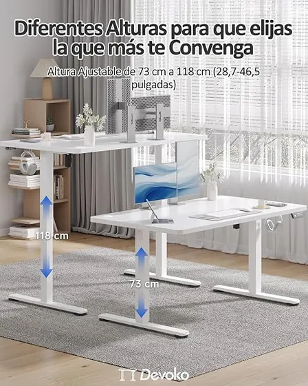 OffiGo 140x60 FSC, escritorio elevable de color blanco con tablero de 140 cm de ancho — imagen 3 de 6