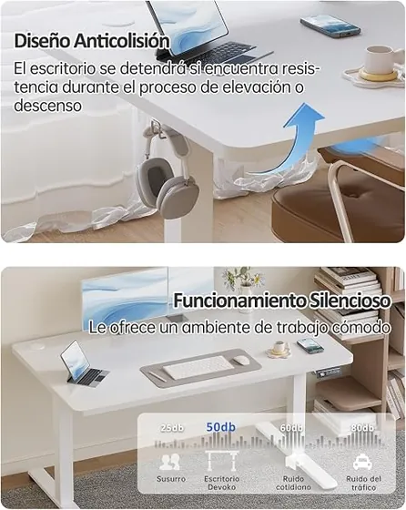 OffiGo 140x60 FSC, escritorio elevable de color blanco con tablero de 140 cm de ancho — imagen 6 de 6