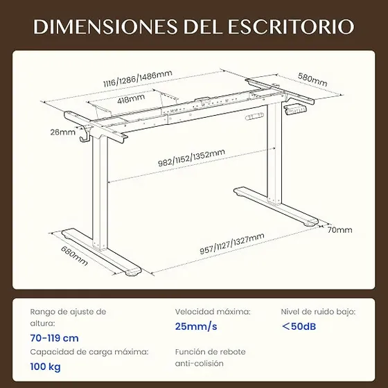 FLEXISPOT E1 Pro (estructura), escritorio elevable de color blanco — imagen 2 de 6