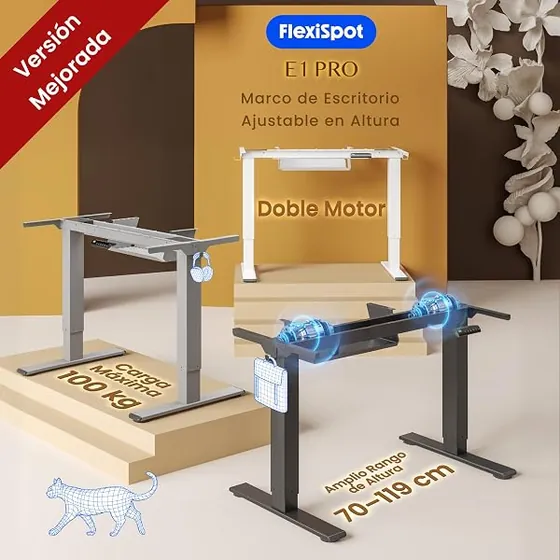 FLEXISPOT E1 Pro (estructura), escritorio elevable de color blanco — imagen 3 de 6