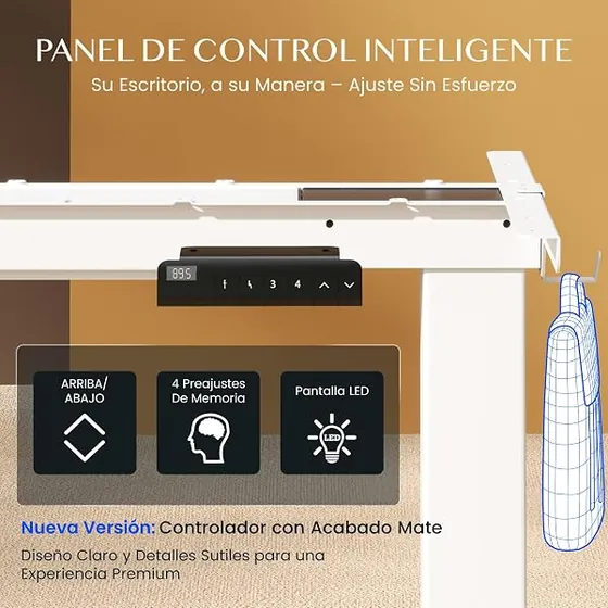 FLEXISPOT E1 Pro (estructura), escritorio elevable de color blanco — imagen 6 de 6