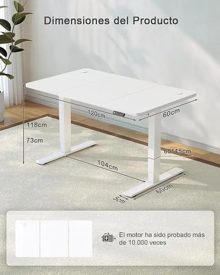 VASAGLE 160x80 con cajón, escritorio elevable de color blanco nube con tablero de 160 cm de ancho — imagen 3 de 6