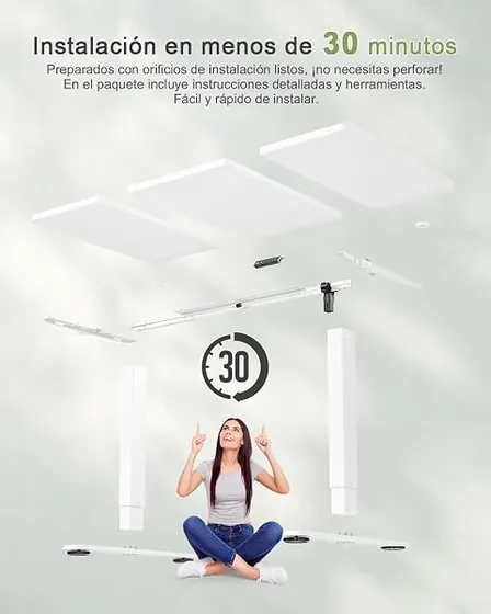 VASAGLE 160x80 con cajón, escritorio elevable de color blanco nube con tablero de 160 cm de ancho — imagen 6 de 6