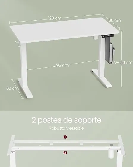 OffiGo 120 con cajones, escritorio elevable de color blanco — imagen 3 de 6