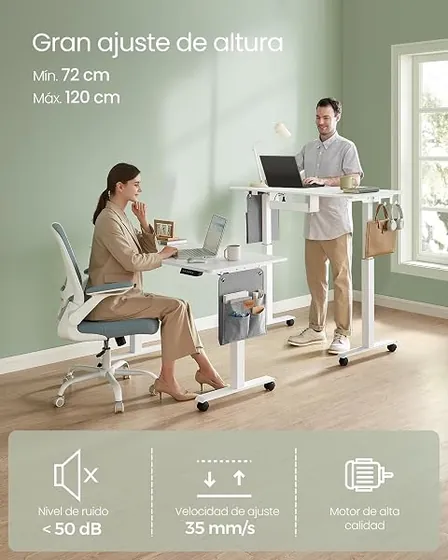OffiGo 120 con cajones, escritorio elevable de color blanco — imagen 4 de 6