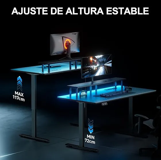 HLFURNIEU gaming 120x60, escritorio elevable de color negro con tablero de 120 cm de ancho — imagen 4 de 6