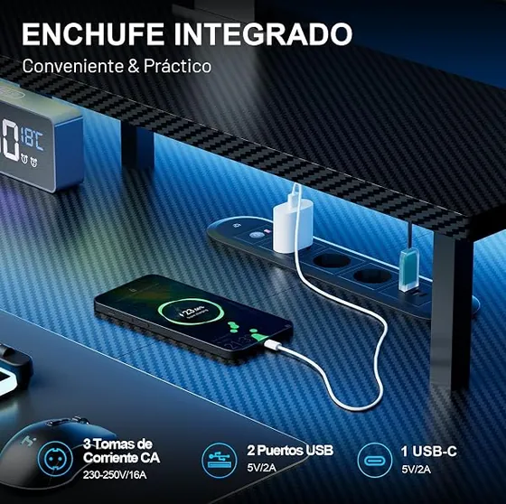 HLFURNIEU gaming 120x60, escritorio elevable de color negro con tablero de 120 cm de ancho — imagen 6 de 6