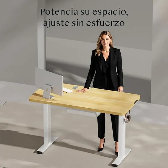 VASAGLE 120x60, escritorio elevable de color blanco nube con tablero de 120 cm de ancho — imagen 3 de 6