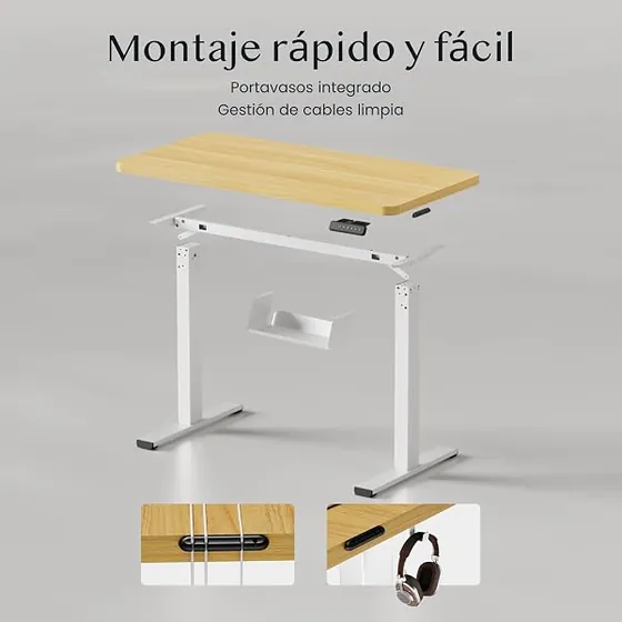 VASAGLE 120x60, escritorio elevable de color blanco nube con tablero de 120 cm de ancho — imagen 4 de 6
