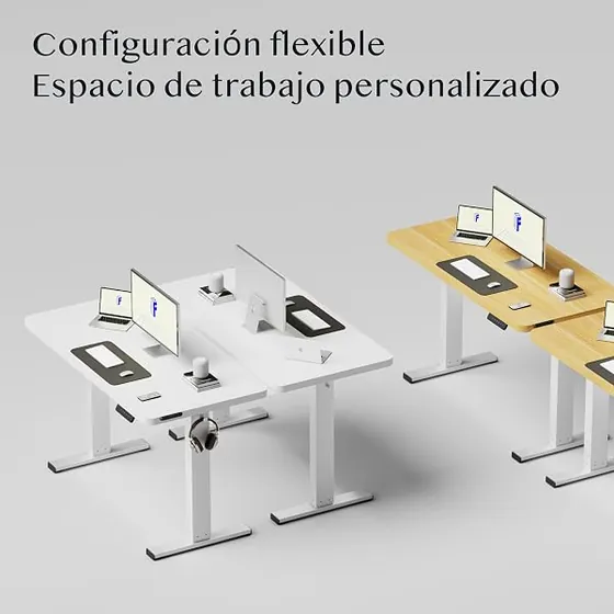 VASAGLE 120x60, escritorio elevable de color blanco nube con tablero de 120 cm de ancho — imagen 6 de 6