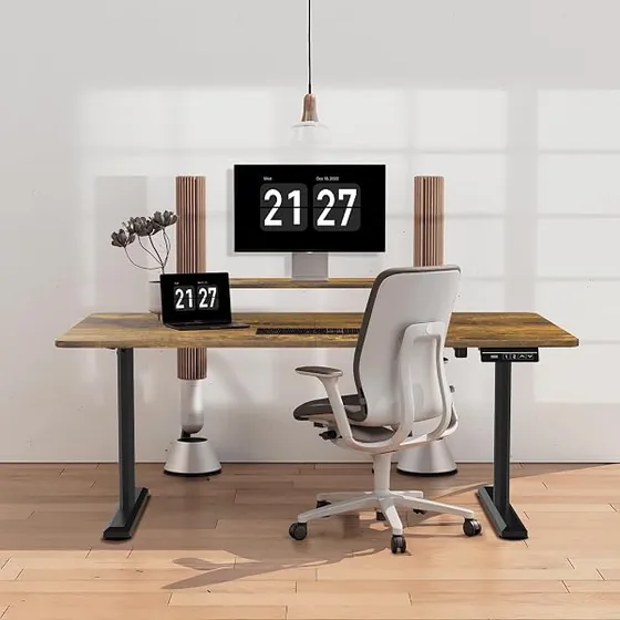 HLFURNIEU 120x60 con regleta, escritorio elevable de color blanco con tablero de 120 cm de ancho — imagen 2 de 6