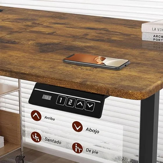 HLFURNIEU 120x60 con regleta, escritorio elevable de color blanco con tablero de 120 cm de ancho — imagen 5 de 6