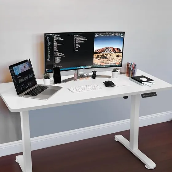 Homall 140x60, escritorio elevable de color color blanco. con tablero de 140 cm de ancho — imagen 2 de 6