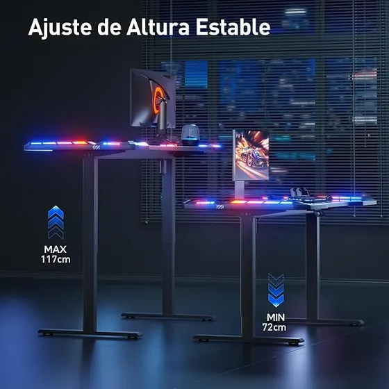 SOLAVERO gaming LED 120x60, escritorio elevable de color negro con tablero de 120 cm de ancho — imagen 4 de 6