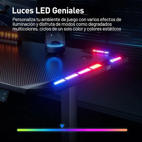 SOLAVERO gaming LED 120x60, escritorio elevable de color negro con tablero de 120 cm de ancho — imagen 6 de 6