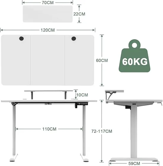 Devoko 160x80 USB-C, escritorio elevable de color marrón con tablero de 160 cm de ancho — imagen 3 de 6