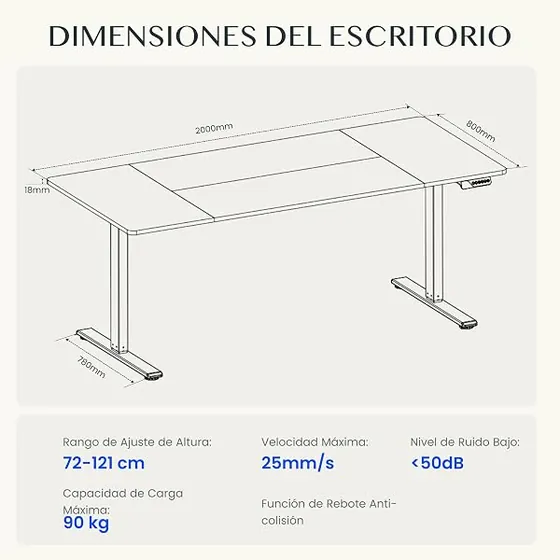 FLEXISPOT 200x80 doble motor, escritorio elevable de color negro+negro — imagen 2 de 6