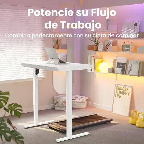 HUANUO 88x50 de cristal, escritorio elevable de color vidrio blanco con tablero de 88 cm de ancho — imagen 3 de 6