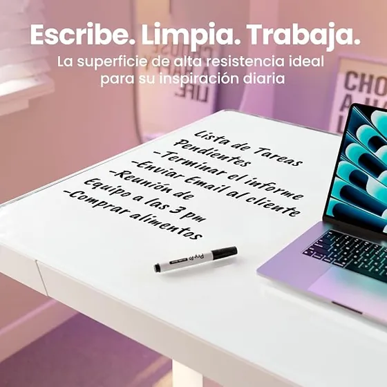 HUANUO 88x50 de cristal, escritorio elevable de color vidrio blanco con tablero de 88 cm de ancho — imagen 4 de 6