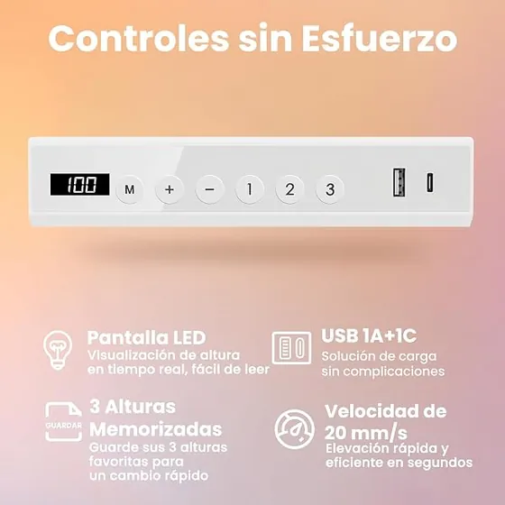 HUANUO 88x50 de cristal, escritorio elevable de color vidrio blanco con tablero de 88 cm de ancho — imagen 6 de 6