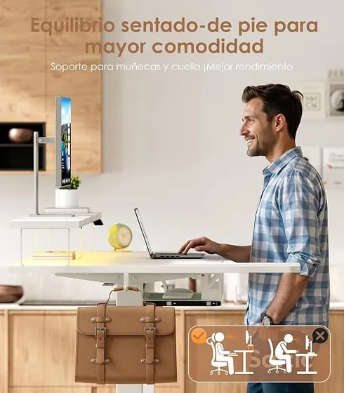 OffiGo 140x74 con soporte, escritorio elevable de color blanco con tablero de 140 cm de ancho — imagen 4 de 6