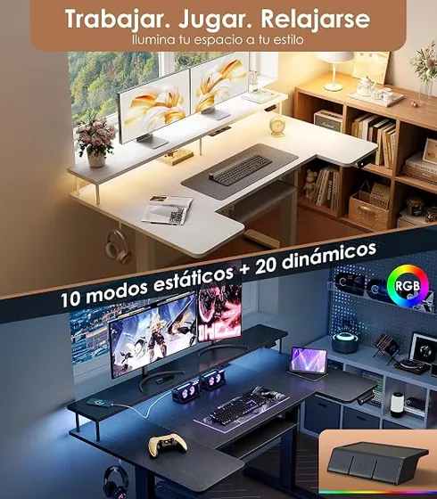 OffiGo 140x74 con soporte, escritorio elevable de color blanco con tablero de 140 cm de ancho — imagen 5 de 6