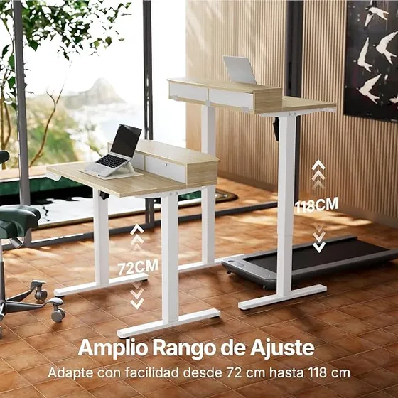 HUANUO 80x53 con cajones, escritorio elevable de color color madera clara con tablero de 80 cm de ancho — imagen 4 de 6