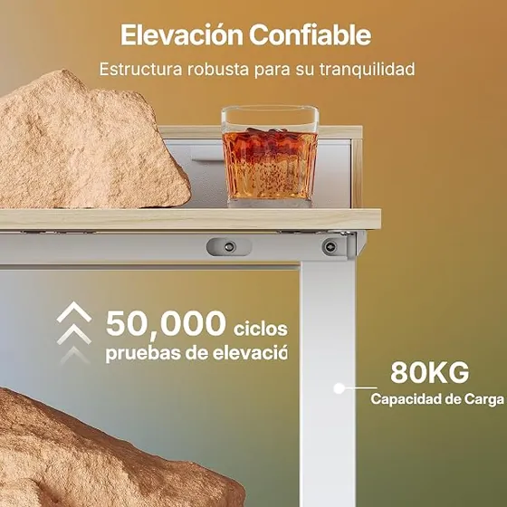 HUANUO 80x53 con cajones, escritorio elevable de color color madera clara con tablero de 80 cm de ancho — imagen 5 de 6