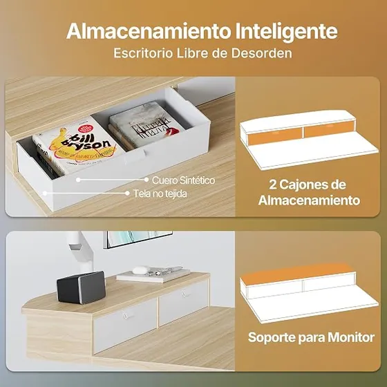 HUANUO 80x53 con cajones, escritorio elevable de color color madera clara con tablero de 80 cm de ancho — imagen 6 de 6