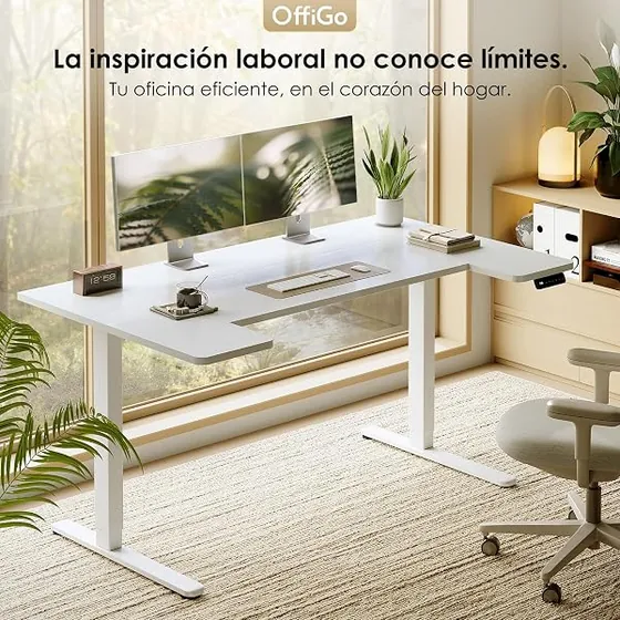 OffiGo 160x70 en U, escritorio elevable de color blanco con tablero de 160 cm de ancho — imagen 3 de 6