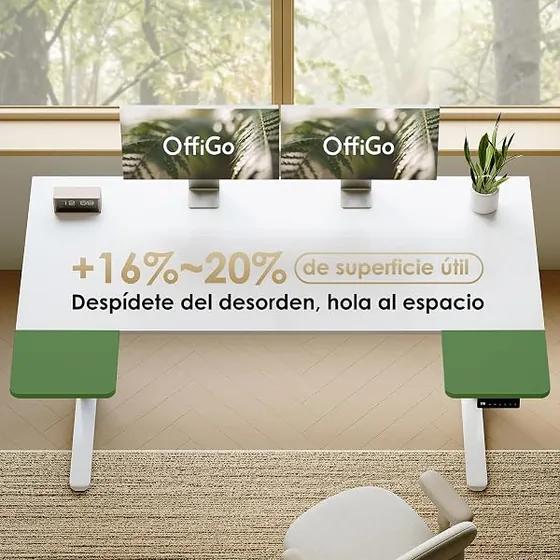 OffiGo 160x70 en U, escritorio elevable de color blanco con tablero de 160 cm de ancho — imagen 4 de 6