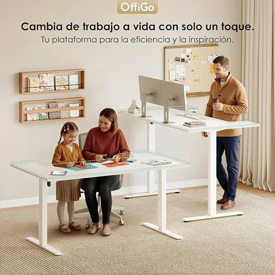 OffiGo 160x70 en U, escritorio elevable de color blanco con tablero de 160 cm de ancho — imagen 6 de 6