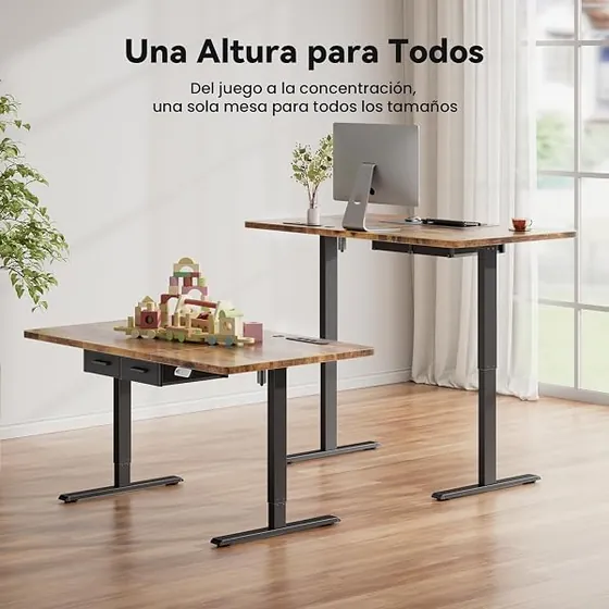 SOLAVERO 120x80 con regleta, escritorio elevable de color marrón con tablero de 120 cm de ancho — imagen 4 de 6