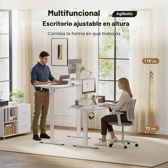 Agilestic 160x60 con soporte, escritorio elevable de color blanco con tablero de 160 cm de ancho — imagen 3 de 6