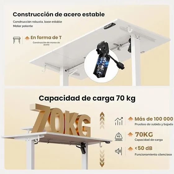 Agilestic 160x60 con soporte, escritorio elevable de color blanco con tablero de 160 cm de ancho — imagen 5 de 6