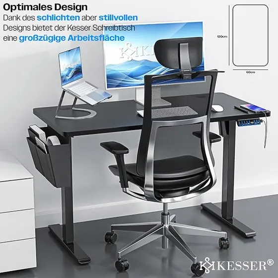 KESSER 100x60, escritorio elevable de color negro con tablero de 100 cm de ancho — imagen 3 de 6