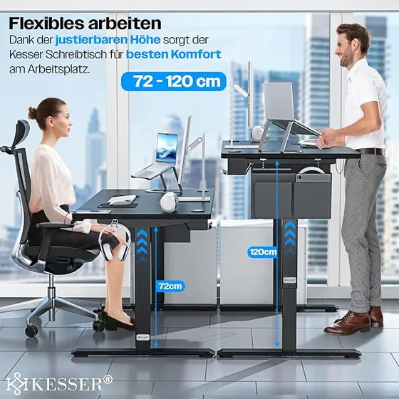 KESSER 100x60, escritorio elevable de color negro con tablero de 100 cm de ancho — imagen 5 de 6