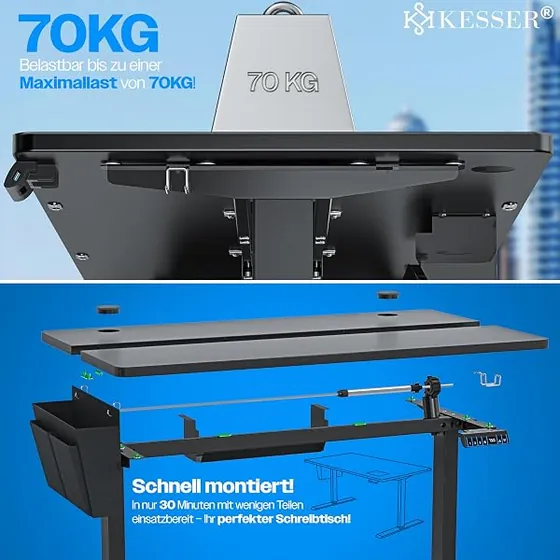 KESSER 100x60, escritorio elevable de color negro con tablero de 100 cm de ancho — imagen 6 de 6